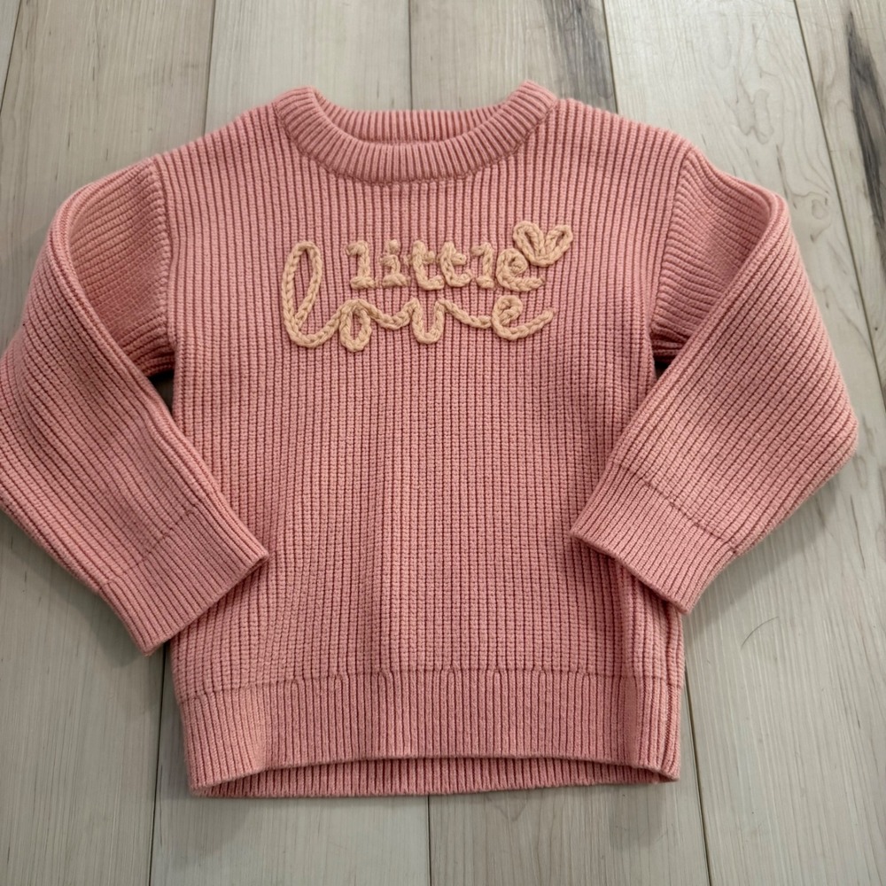 Pink Little Love Embroidered Ribbed Knit Sweater Toddler Girls Size 3Y Heart